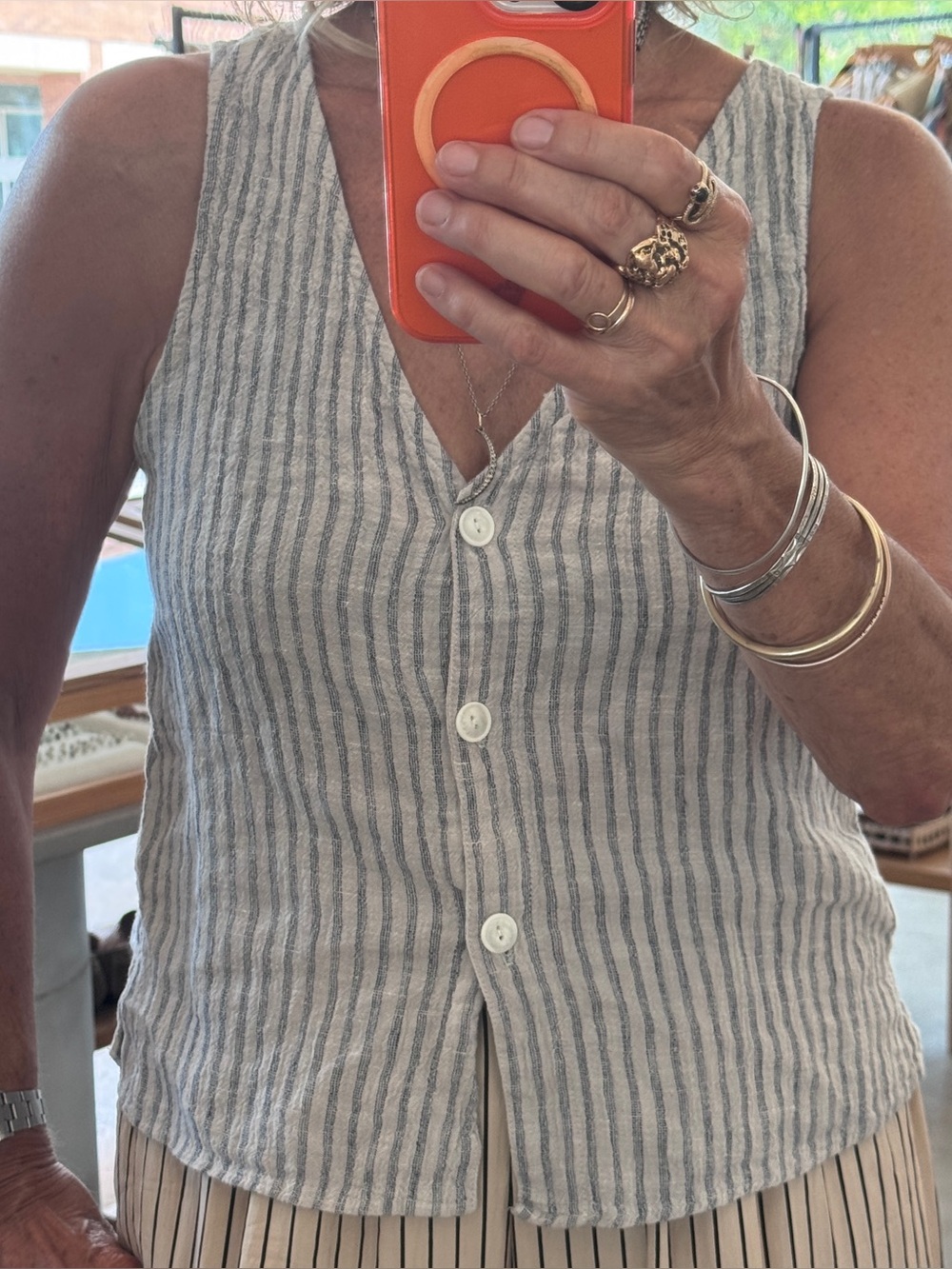Esby Striped Linen Vest Medium